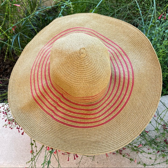 J.CREW☀️Camel Tan/Red Wide Brim Packable Paper Straw Floppy Sun Hat - Picture 3 of 5